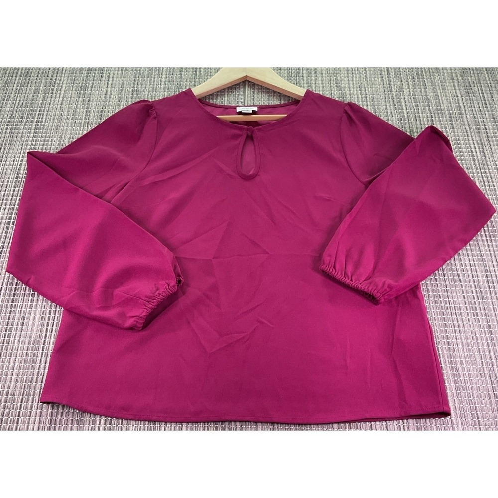 J. Crew Solid Dark Pink Keyhole Neck Top Balloon Sleeves Women's Size Small